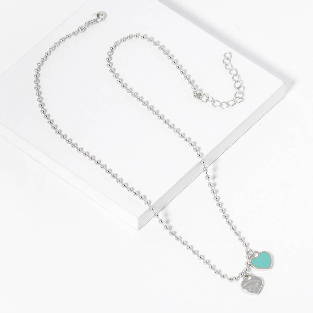 Gold Dipped Double Heart Pendant Bubble Chain Necklace