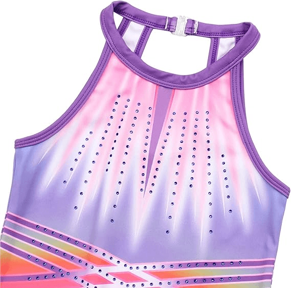 Indigo-blue Diamond Clasp Back Gymnastics Leotard Set
