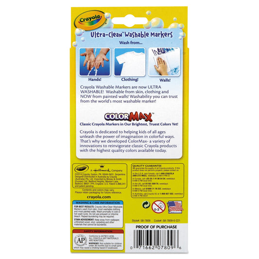 Crayola Ultra-Clean Washable Markers, Fine Bullet Tip, Assorted Colors, 8/Pack