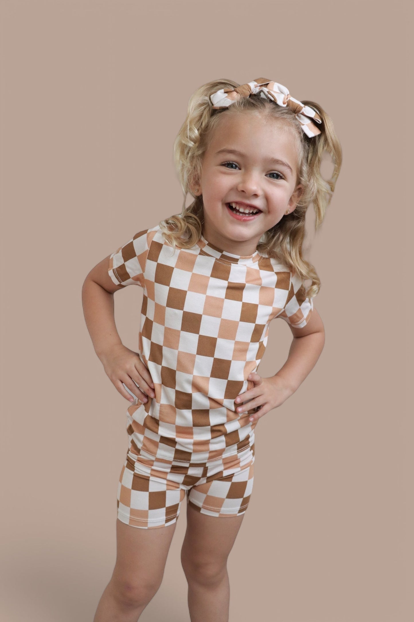 CHESTNUT CHECKERS DREAM BOW HAIR CLIPS