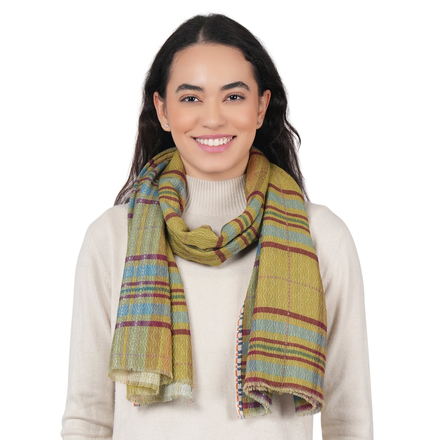 Cabin Morning Plaid Wool Scarf - Lime