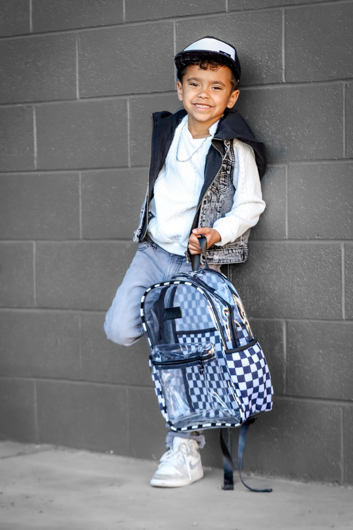 Kids Clear Checkered Backpack