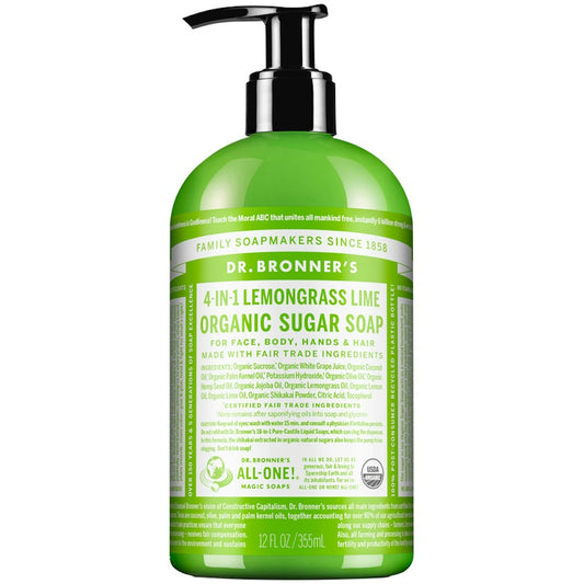 Dr. Bronner's Organic 4-in-1 Pump Soap Sugar 12 Fl Oz Lemongrass Lime