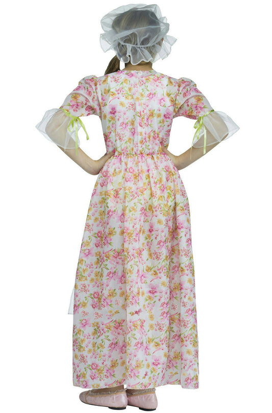 Fun World Girl's Colonial Lady Floral Dress Hat Child Costume Size Large 12-14