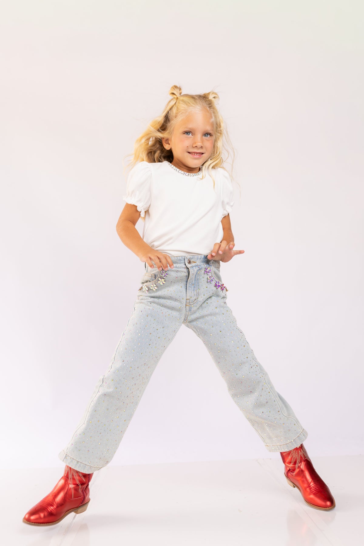Wide Leg Gem Embellished Jeans