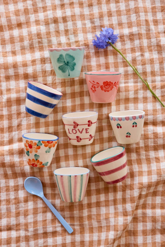 Ceramic Oval Espresso Cup with Hand Painted Good Luck Clover - 2.4 oz