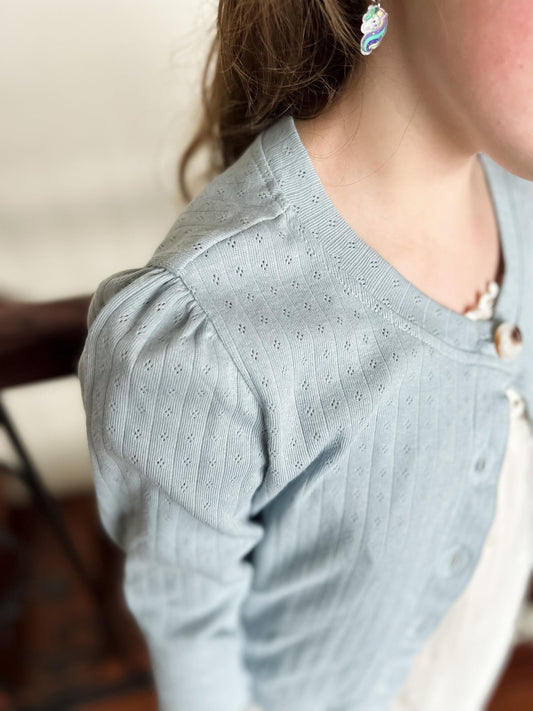 Dusty Blue Vintage Pointelle Cardigan
