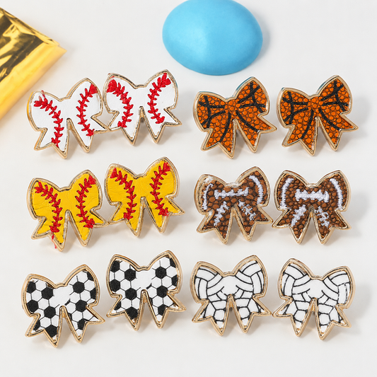 Football Bow Stud Earrings