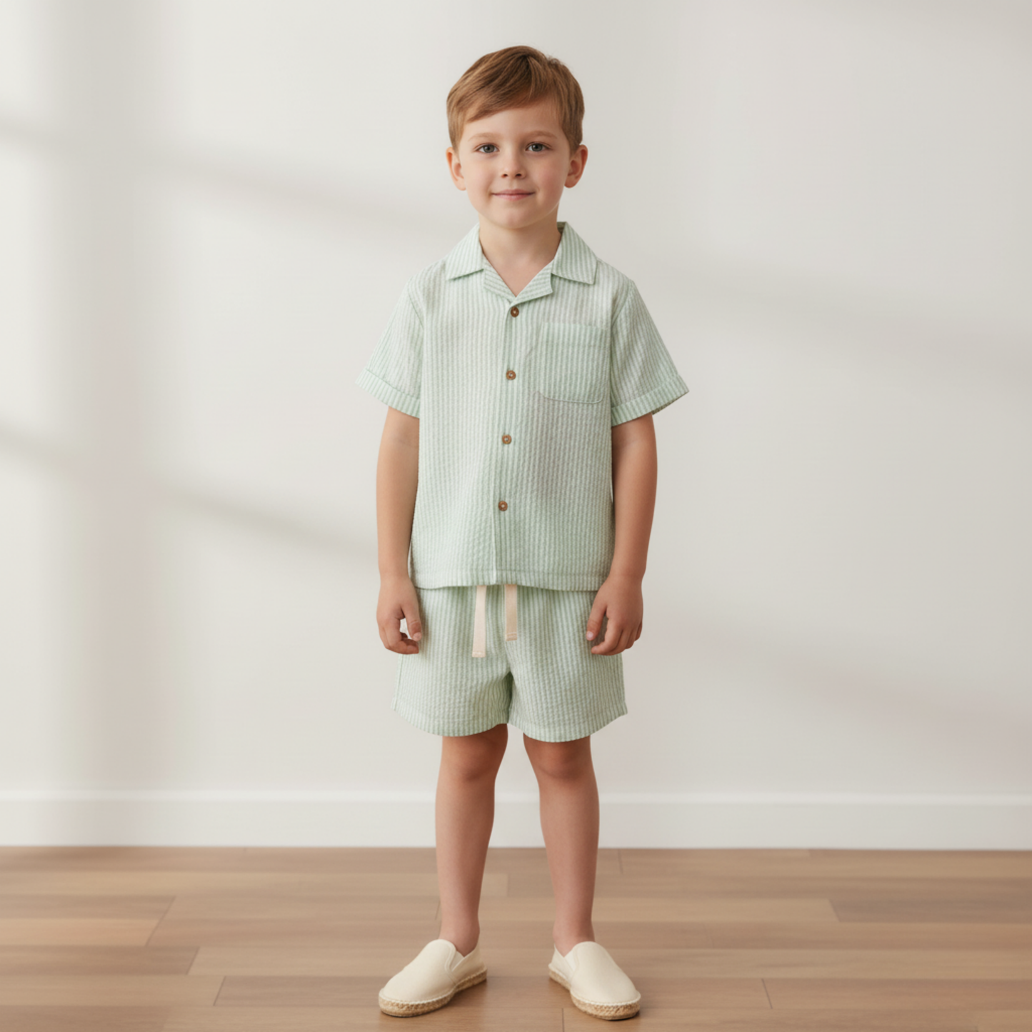 Organic Shirt & Shorts Set - Basil Stripes