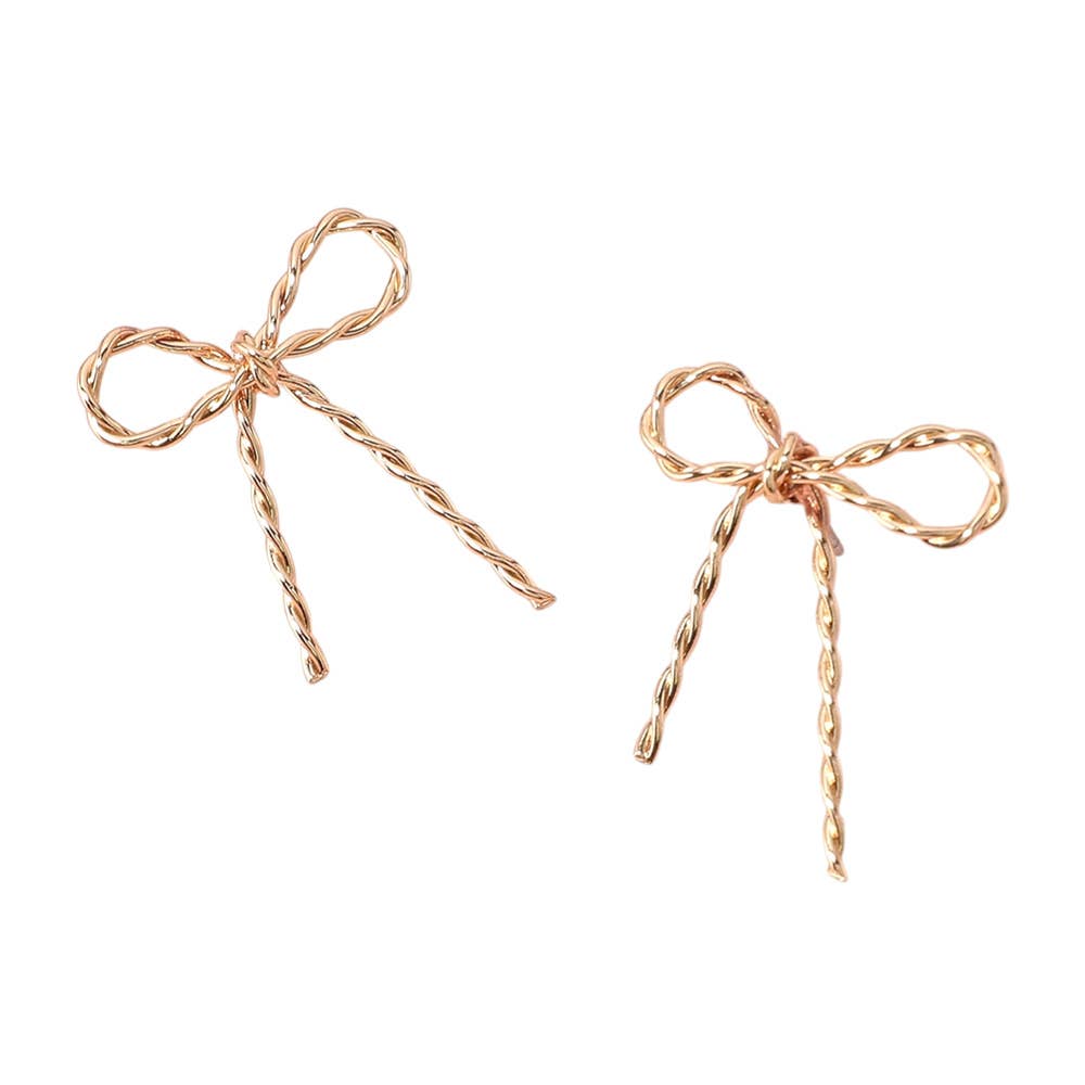 Rope Metal Wire Bow Knot Stud Earrings