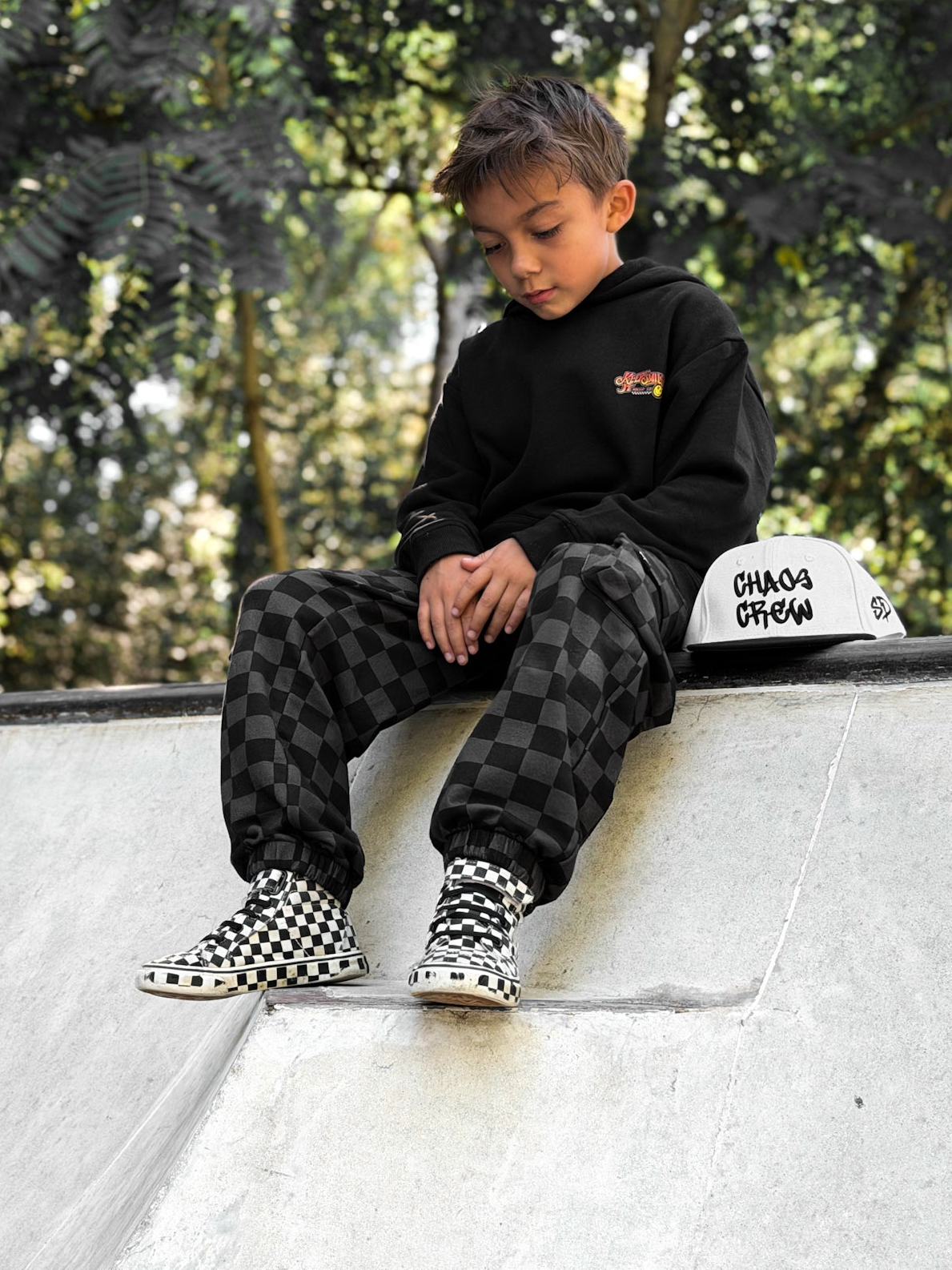 BLACK & GRAY CHECKERED • CARGO SWEATPANTS