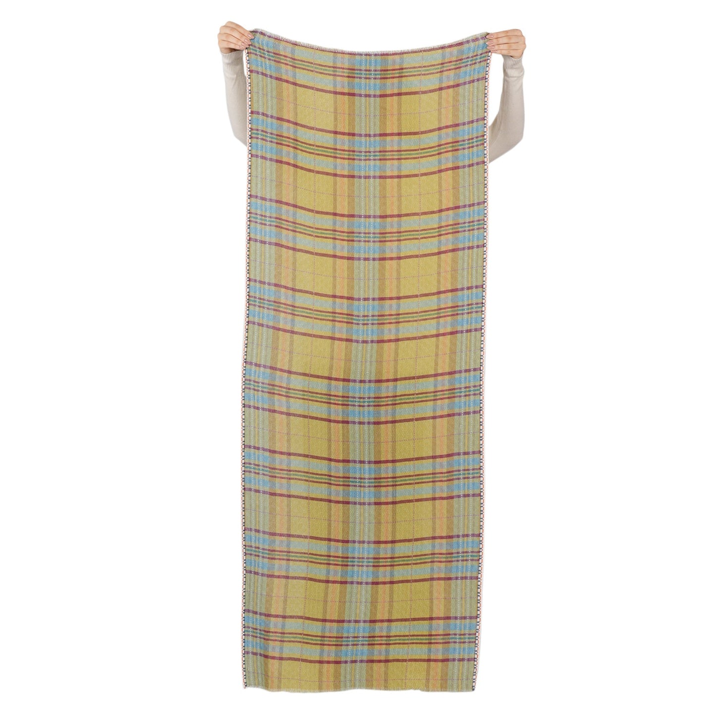 Cabin Morning Plaid Wool Scarf - Lime