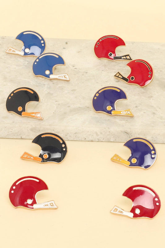 Game Day Style Enamel Football Helmet Stud Earrings