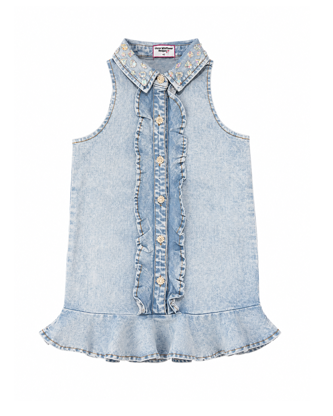 Ruffle Gem Denim Dress