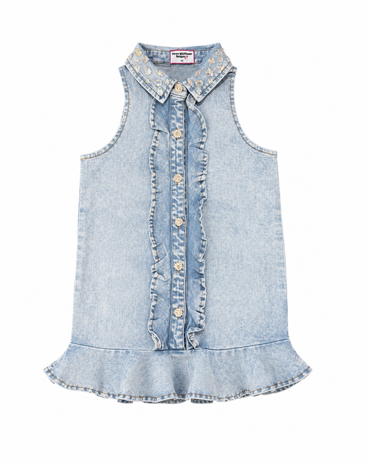 Ruffle Gem Denim Dress