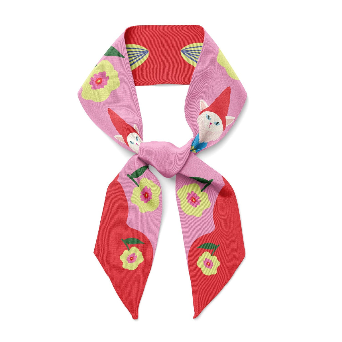Cat Garden Gnome Twilly Ribbon Scarf