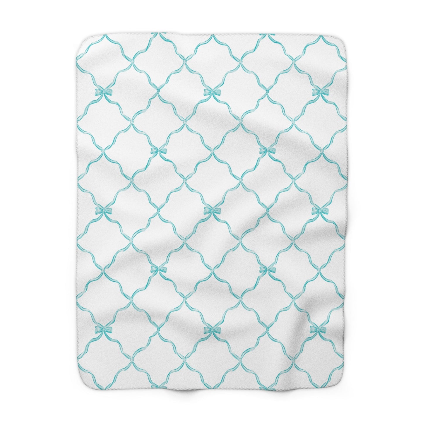 Three Bees Trellis Bow Cozy Sherpa Fleece Blanket - Aqua