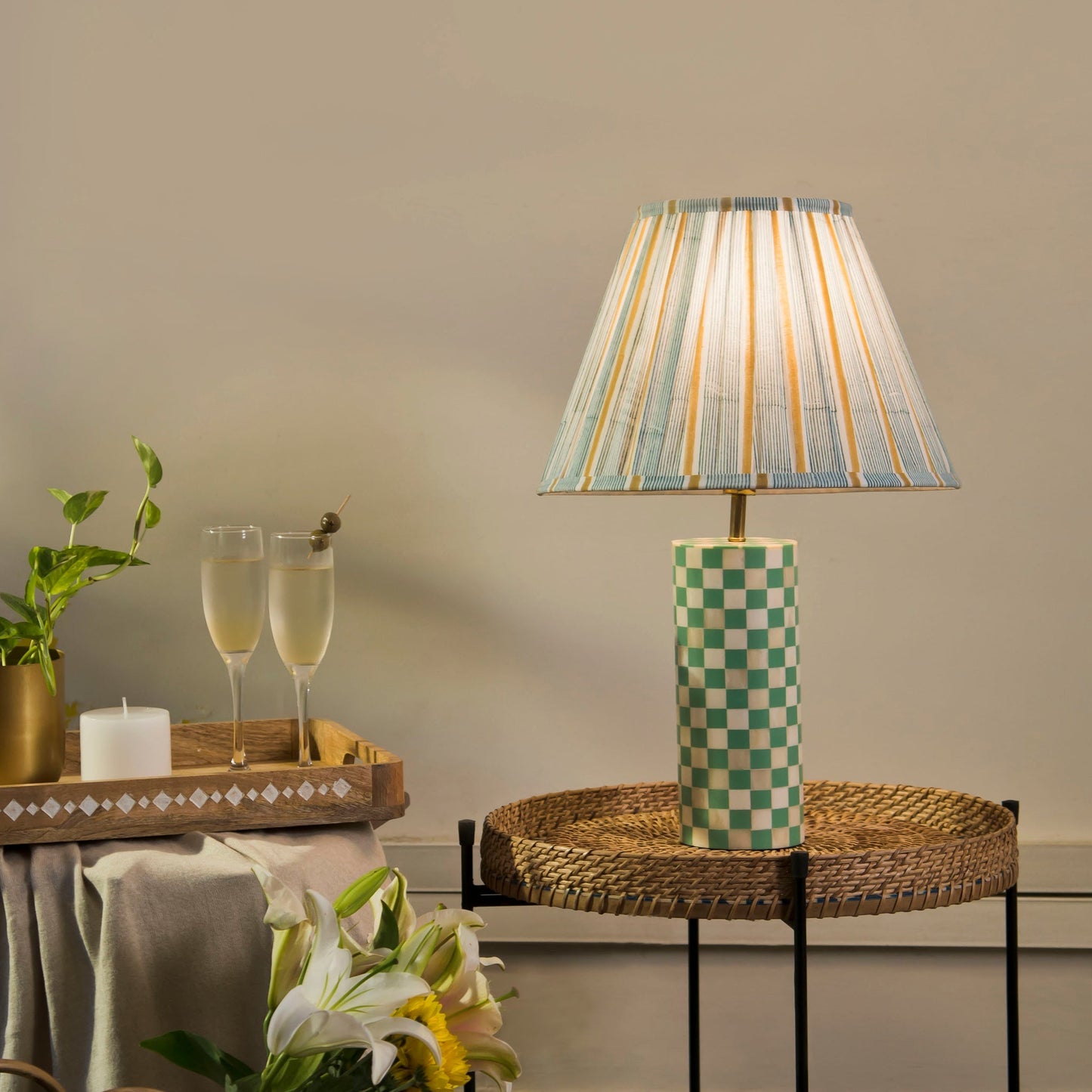 Sunny Stripes Cotton Lampshade Blue/Yellow