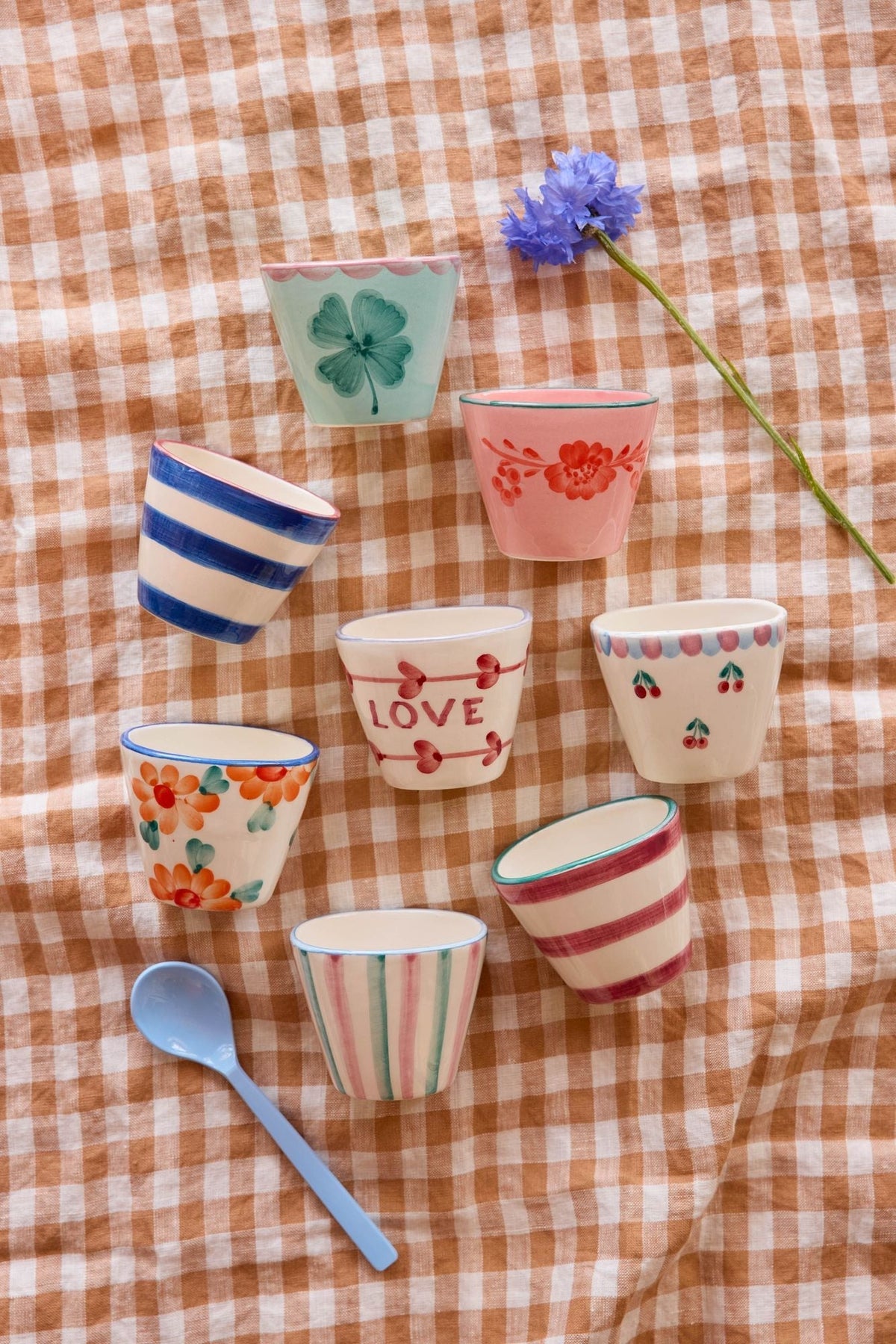 Ceramic Oval Espresso Cup with Hand Painted Love - 2.4 oz
