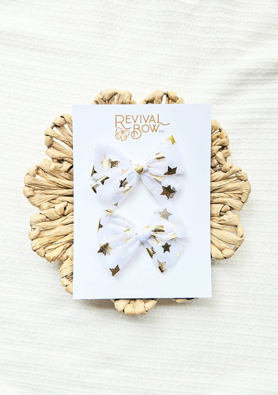 Tulle Pigtail Bow Set • Gold Stars