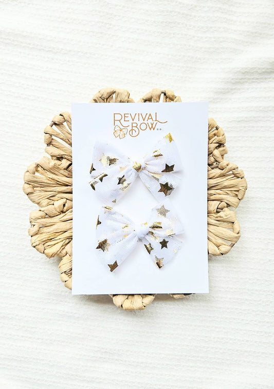 Tulle Pigtail Bow Set • Gold Stars