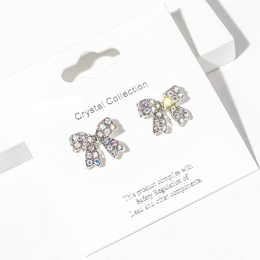 Crystal Rhinestone Bow Stud Earrings