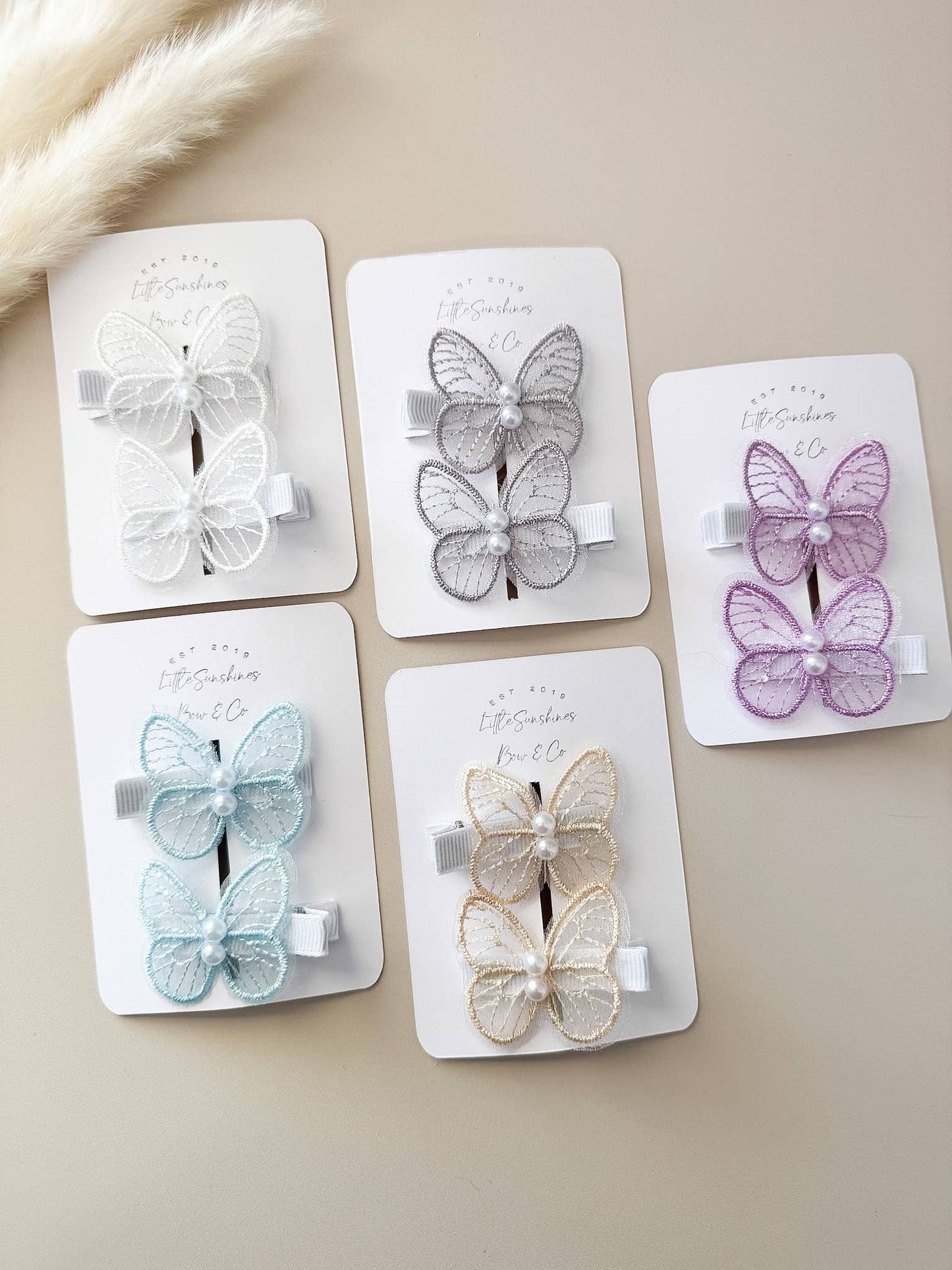 Lace & Pearl Butterfly Hair Clips- Set of 2