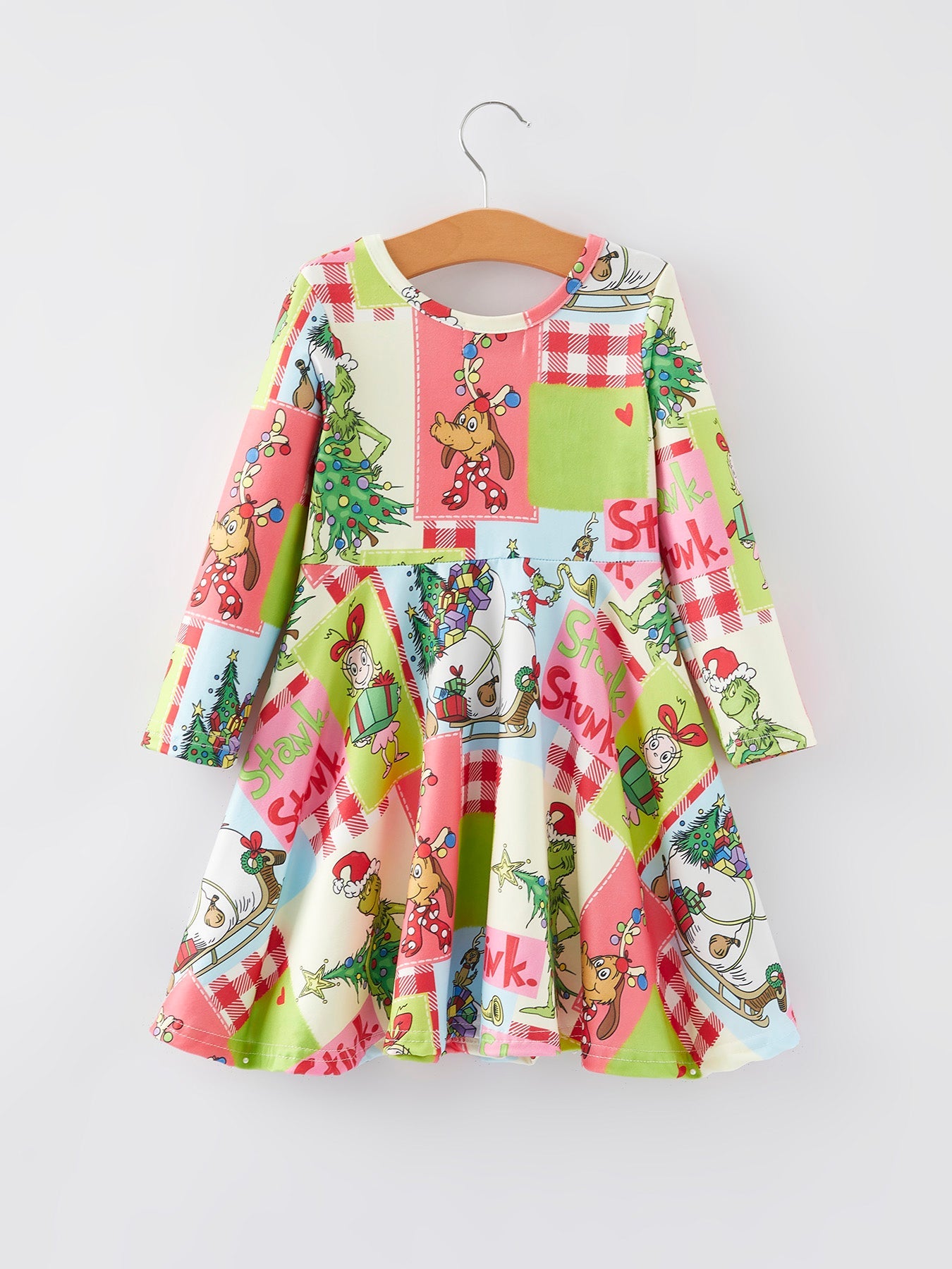 Winter Character Christmas Tree Print Girls Dress