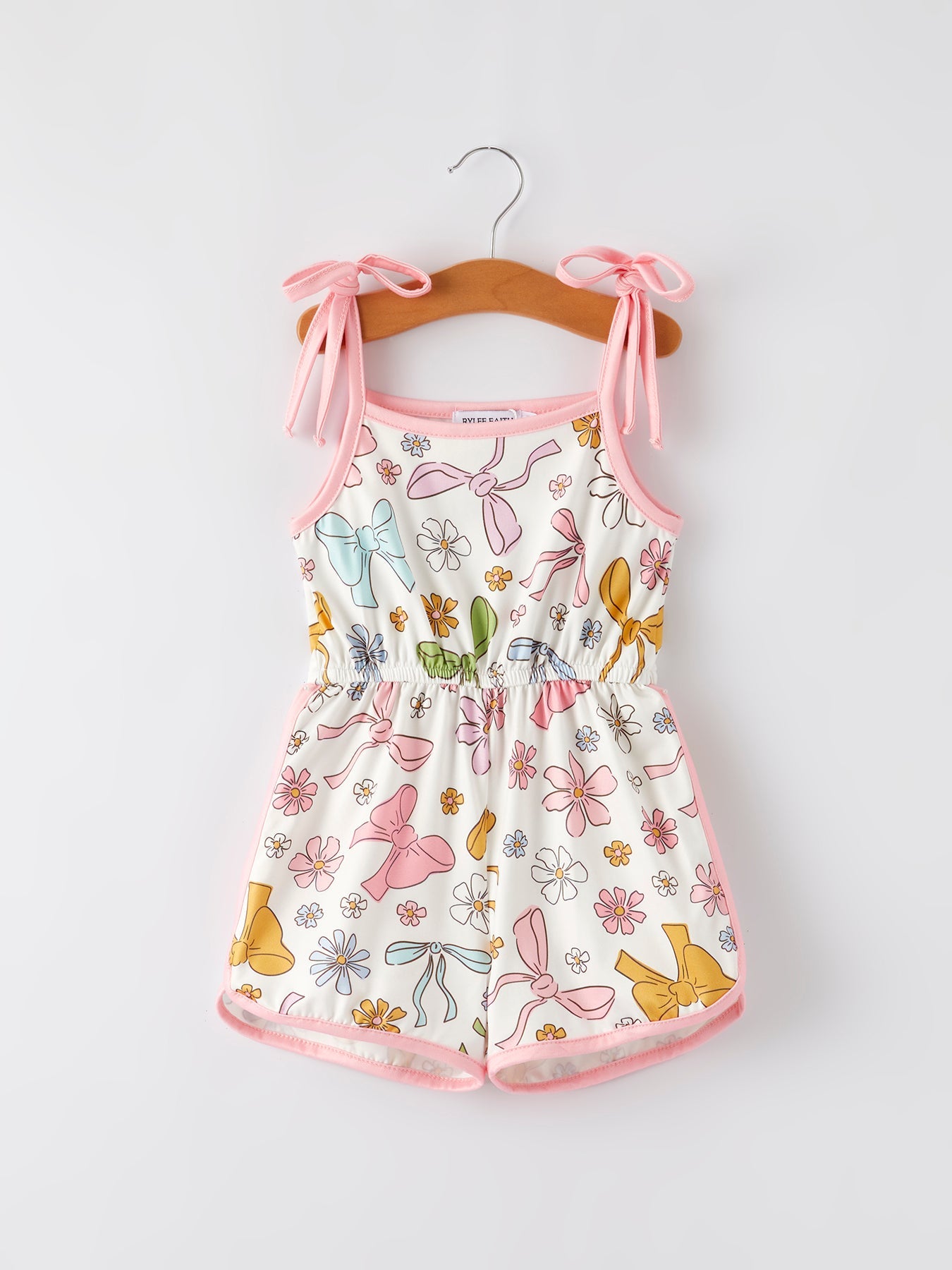 Girls Pink Bow Suspender jumpsuit