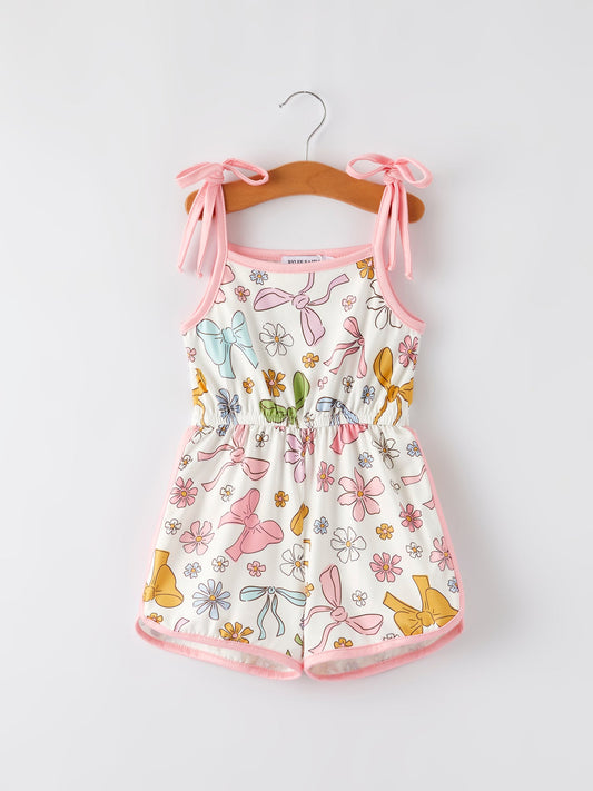 Girls Pink Bow Suspender jumpsuit