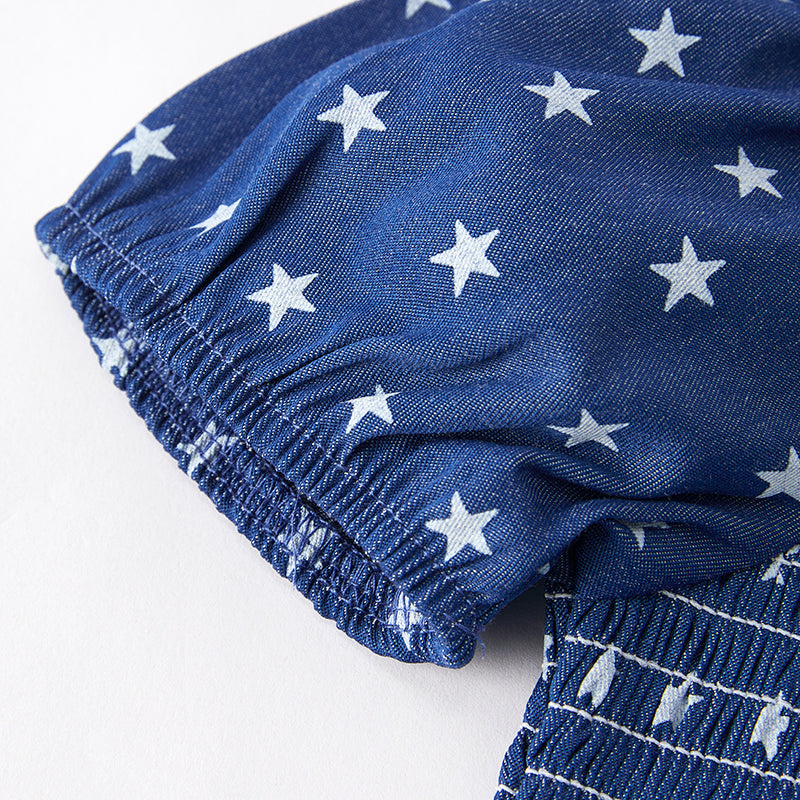 Girls 4th Of July Blue Star Smocking Dress