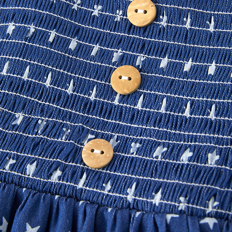 Girls 4th Of July Blue Star Smocking Dress