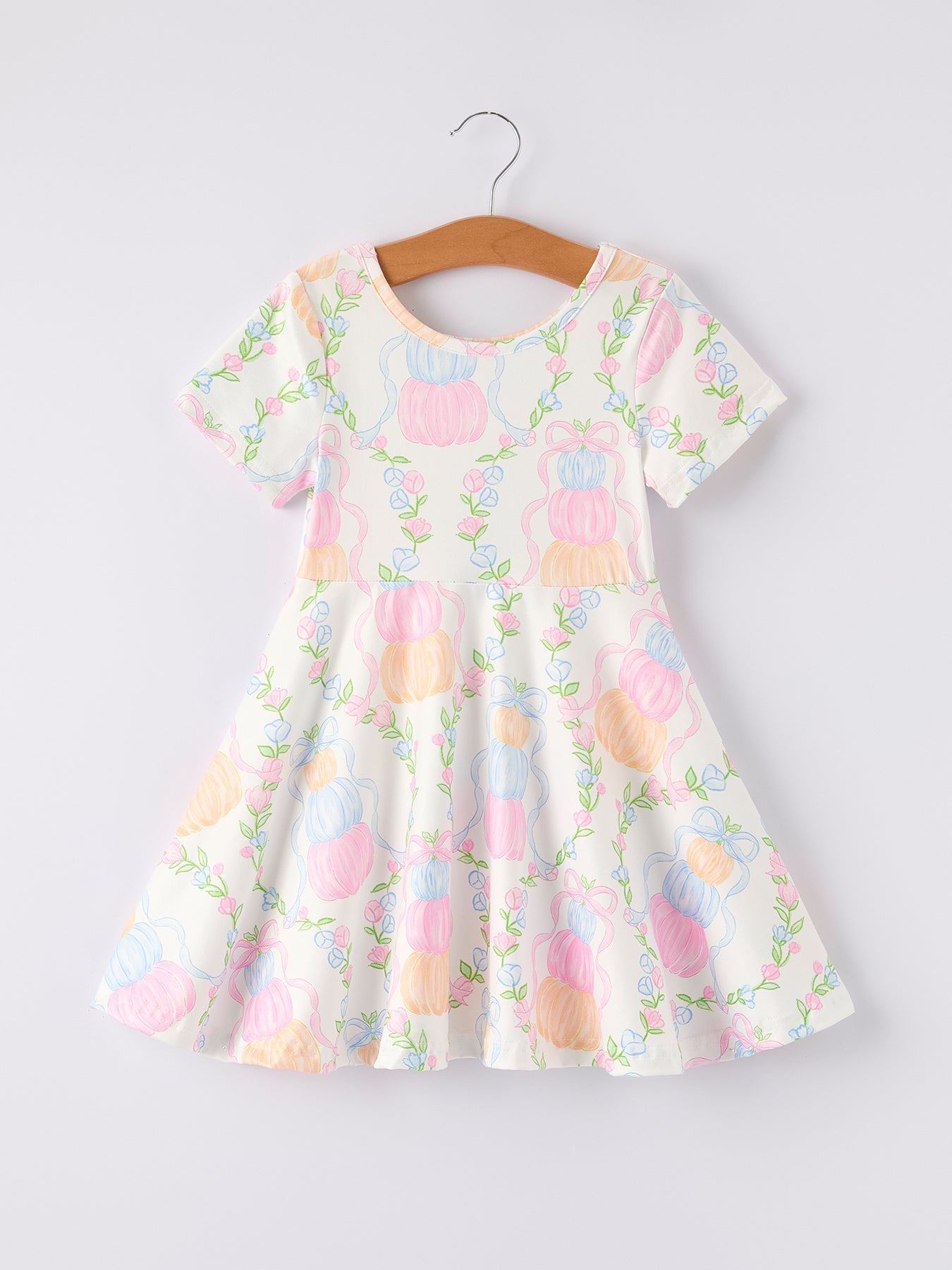 Halloween Pumpkin Bow Print Girls Dress