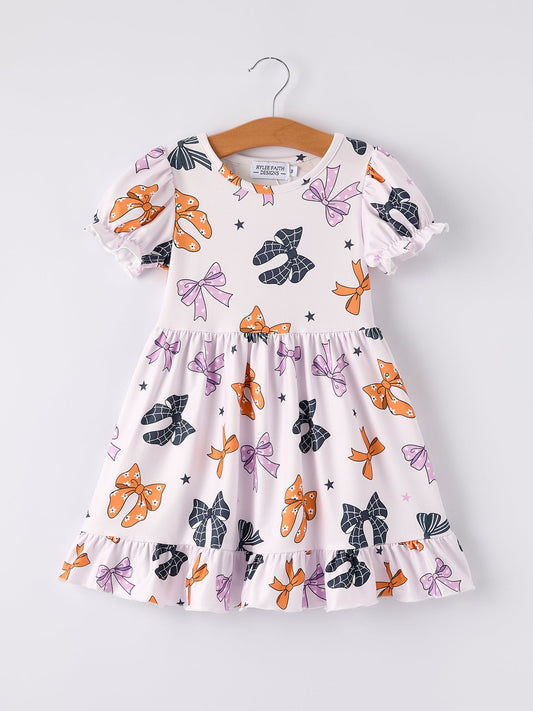 Halloween Bow Print Cute Girls Dress