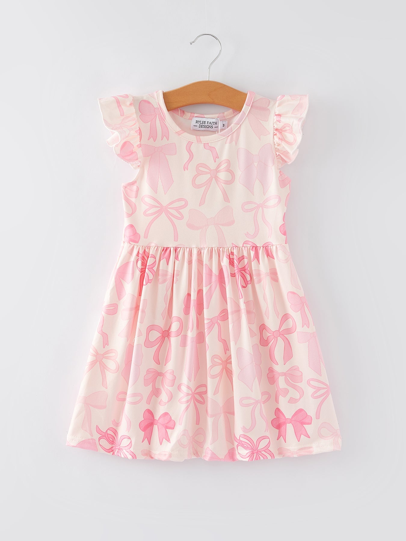 Bow Print Flying Sleeve Girls Dress