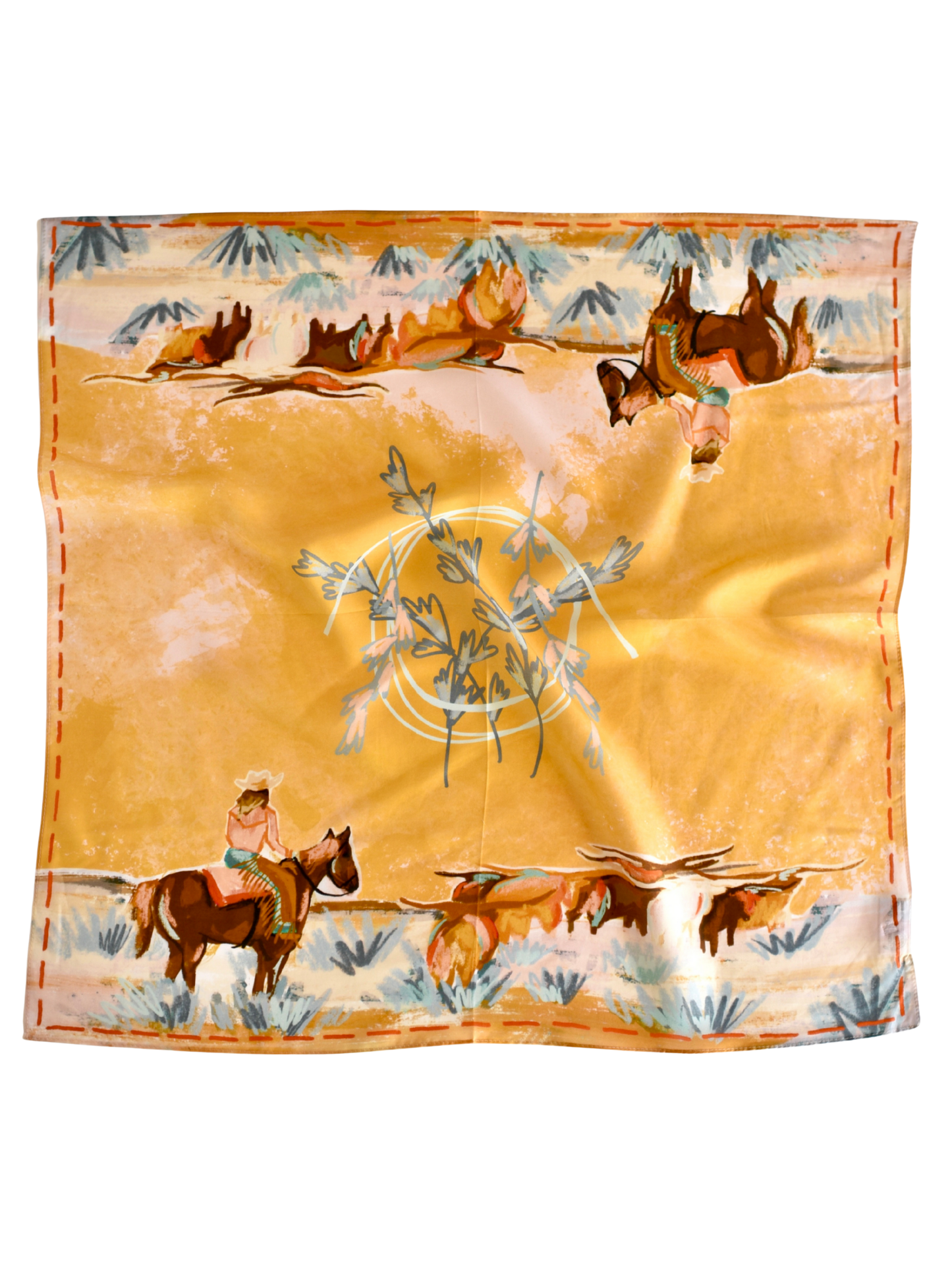 Longhorn Open Range Cowgirl Wild Rag: Western Scarf Bandana Silk Tencel Wildrag