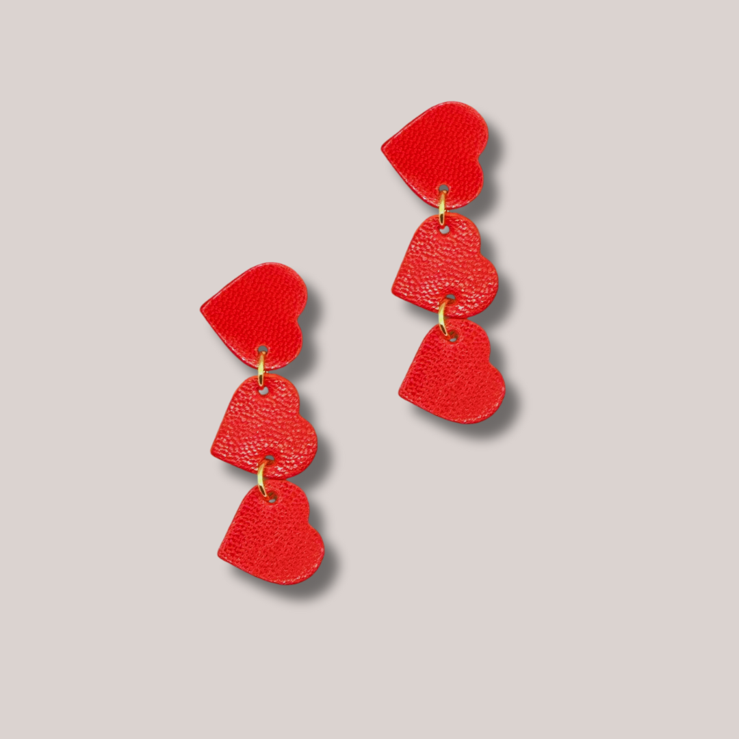 Red Heart Drop Earrings // Valentine's, Dangle, Hearts