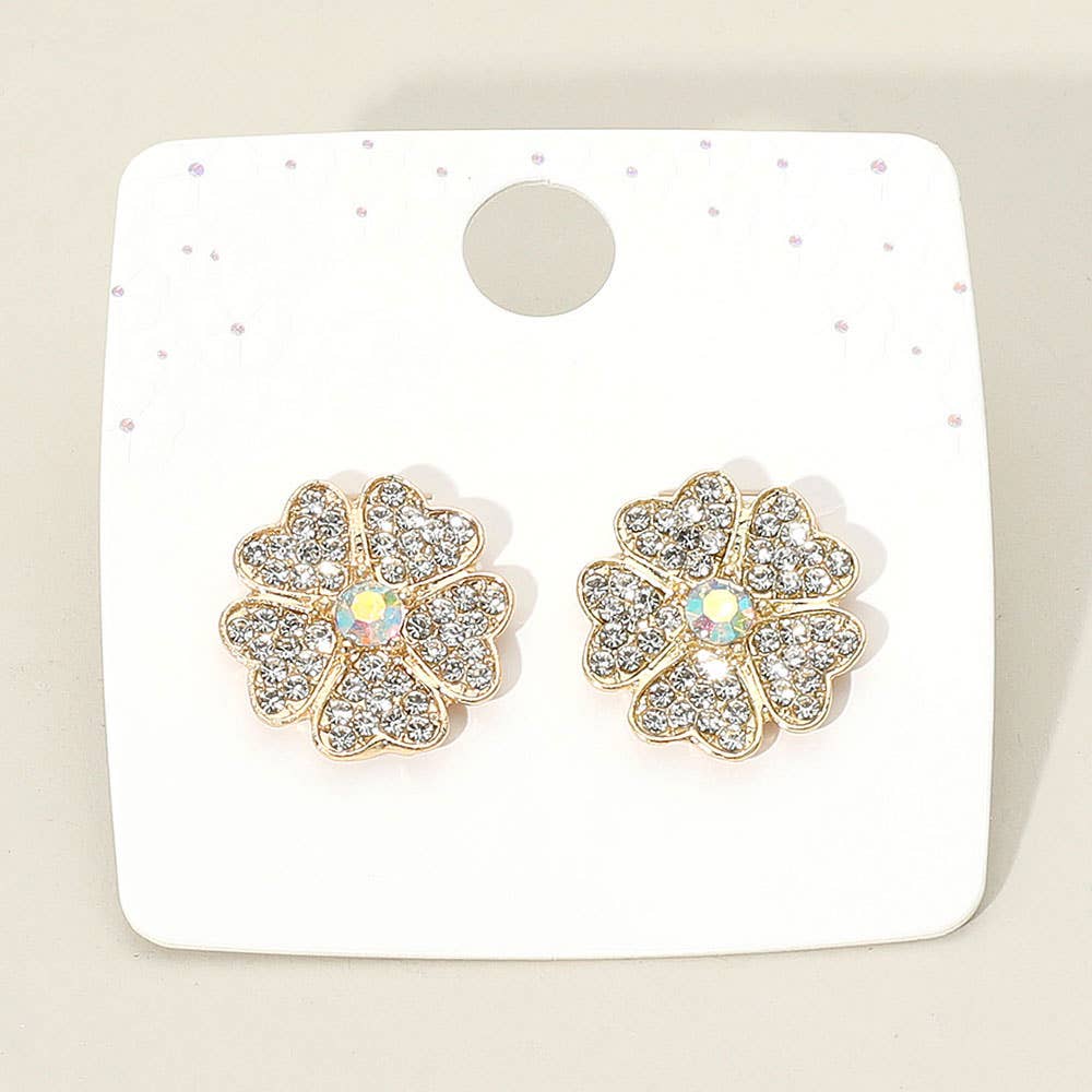 Rhinestone Paved Flower Stud Earrings