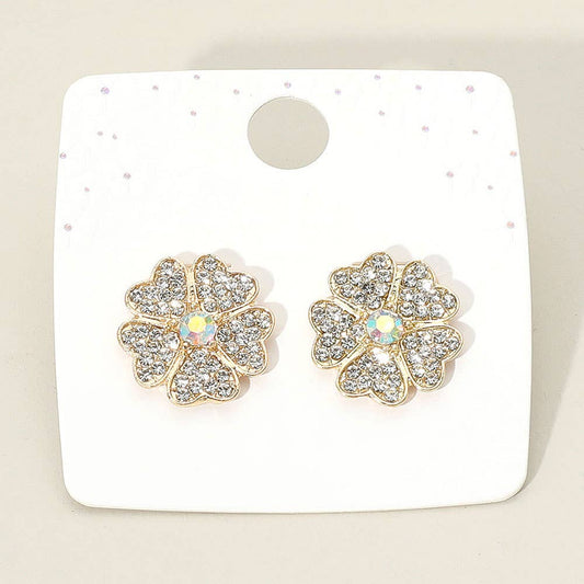 Rhinestone Paved Flower Stud Earrings