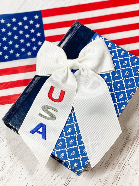 USA Embroidered Cheer Bow