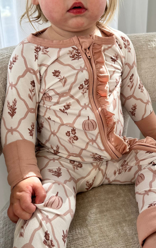 Autumn Blooms - Zipper Footie Pajamas