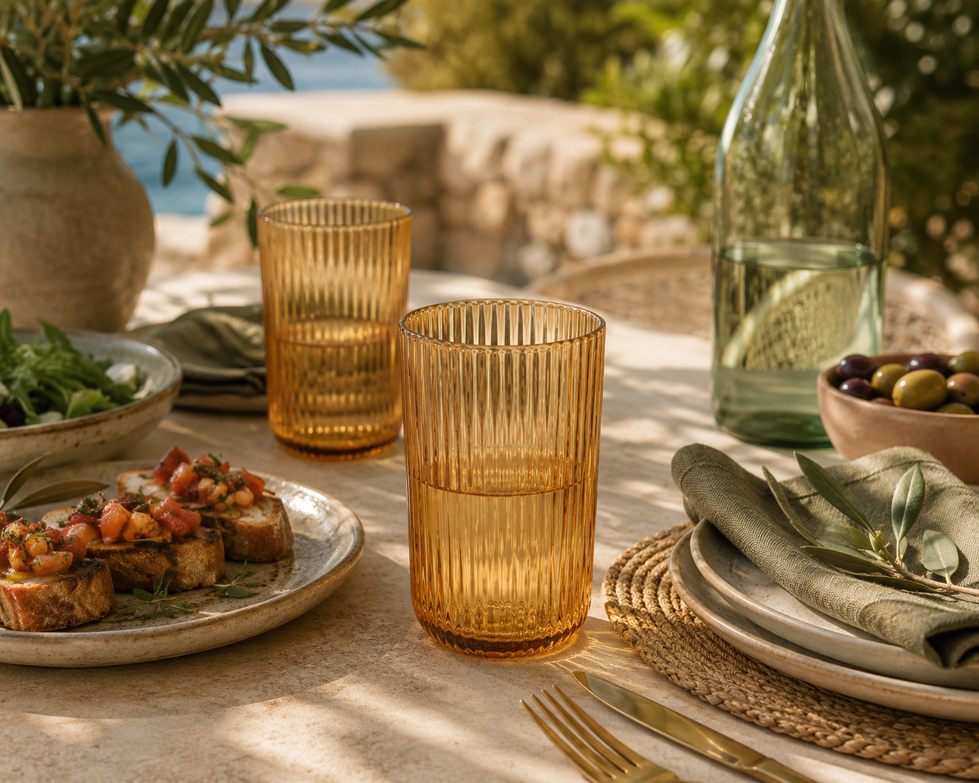 Set of 4 Tumbler 17oz Fluted Amber