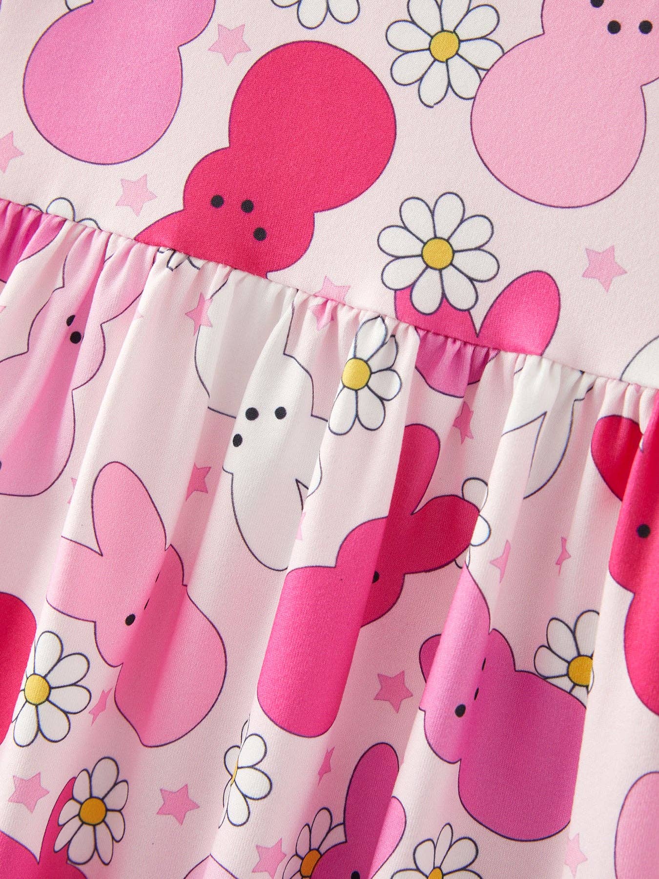 Pink Easter Rabbit Ruffles Puff Sleeves Dress