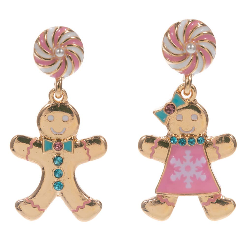 Mismatch Festive Holiday Gingerbread Man Woman Dangle Earrings