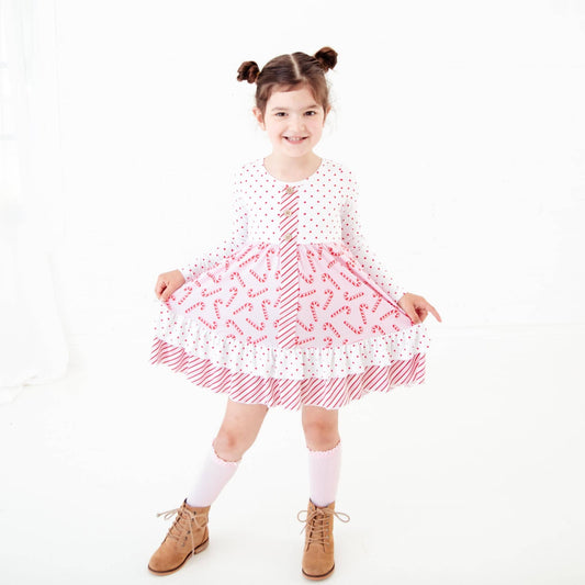 Pink Candy Cane Lane Long Sleeve Dress
