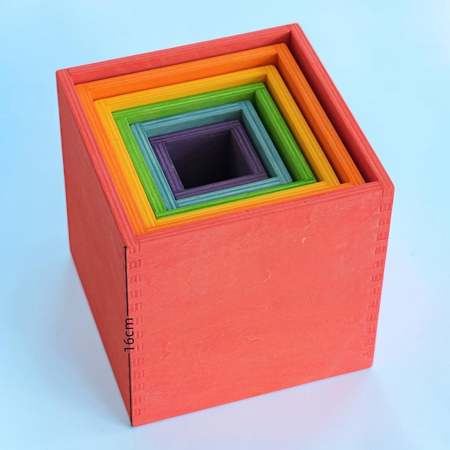 6-Piece Basswood Wooden Rainbow Nesting Box Set | Painted & Hand-Stained Finishes | Montessori Stacking Toy