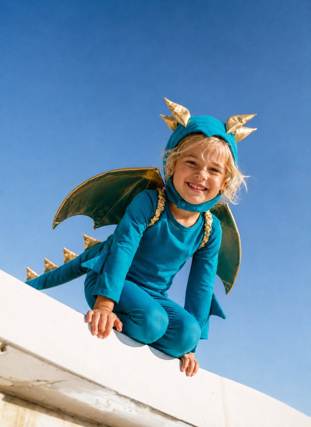 Jade Blue and Gold Dragon Costume