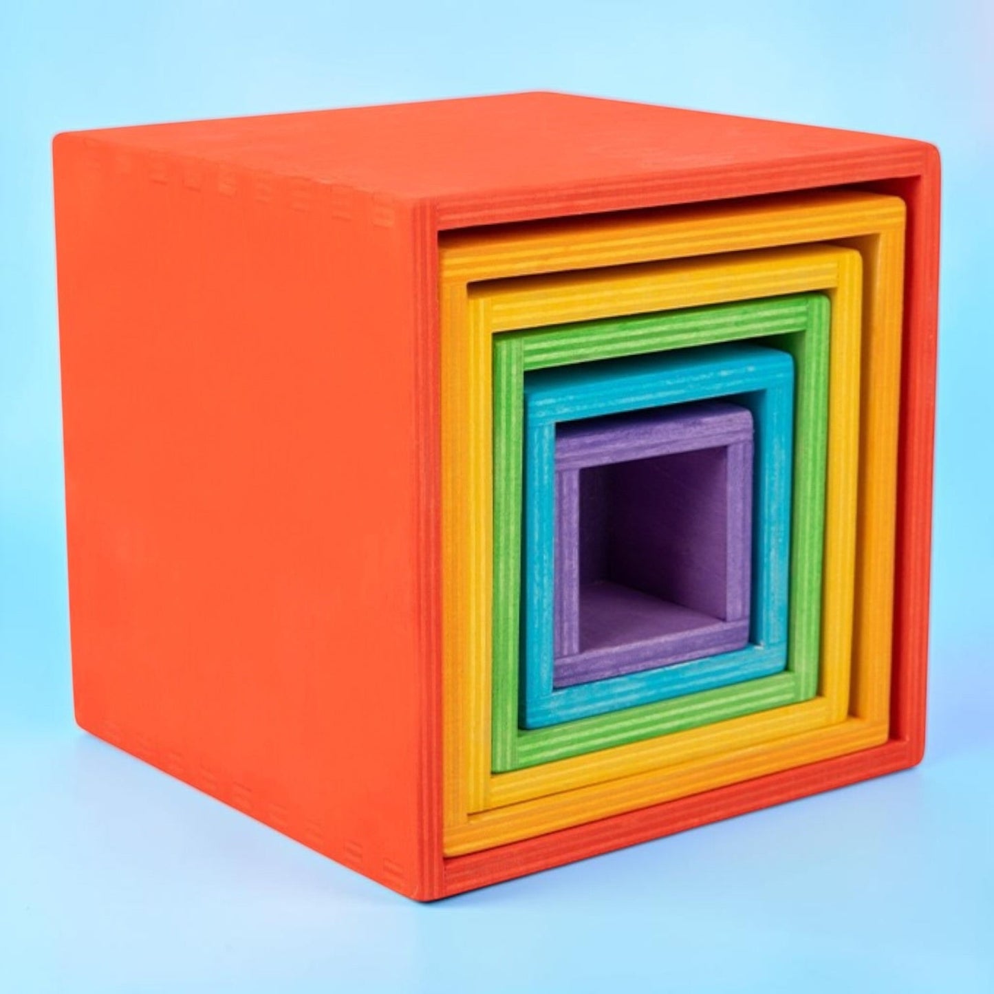 6-Piece Basswood Wooden Rainbow Nesting Box Set | Painted & Hand-Stained Finishes | Montessori Stacking Toy