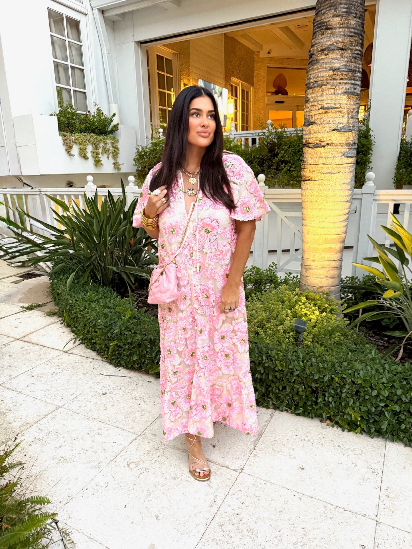 Talulah Caftan Maxi Dress - Pink Blossom