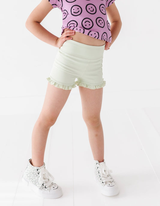 Hint of Mint | Ribbed Ruffle Yoga Shorts